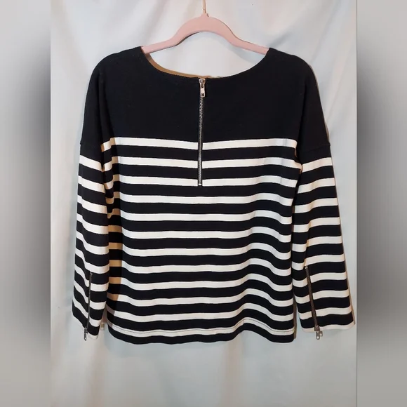 J. Crew Striped Long Sleeve Top in Black and White With Zipper Details - Picture 2 of 7